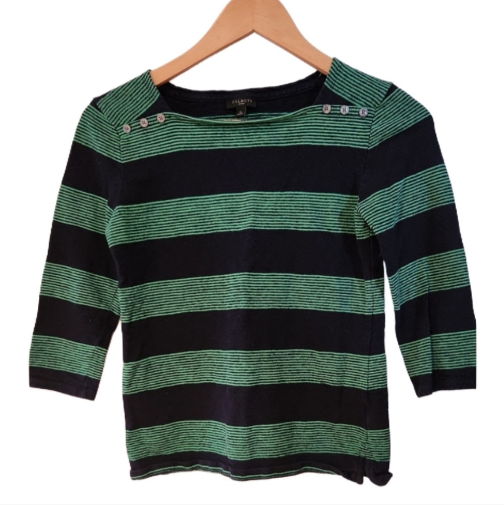 Talbots Small Green And Navy 100% Cotton Top Preppy